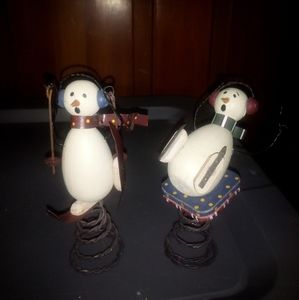 2 adorable country snowman decor
